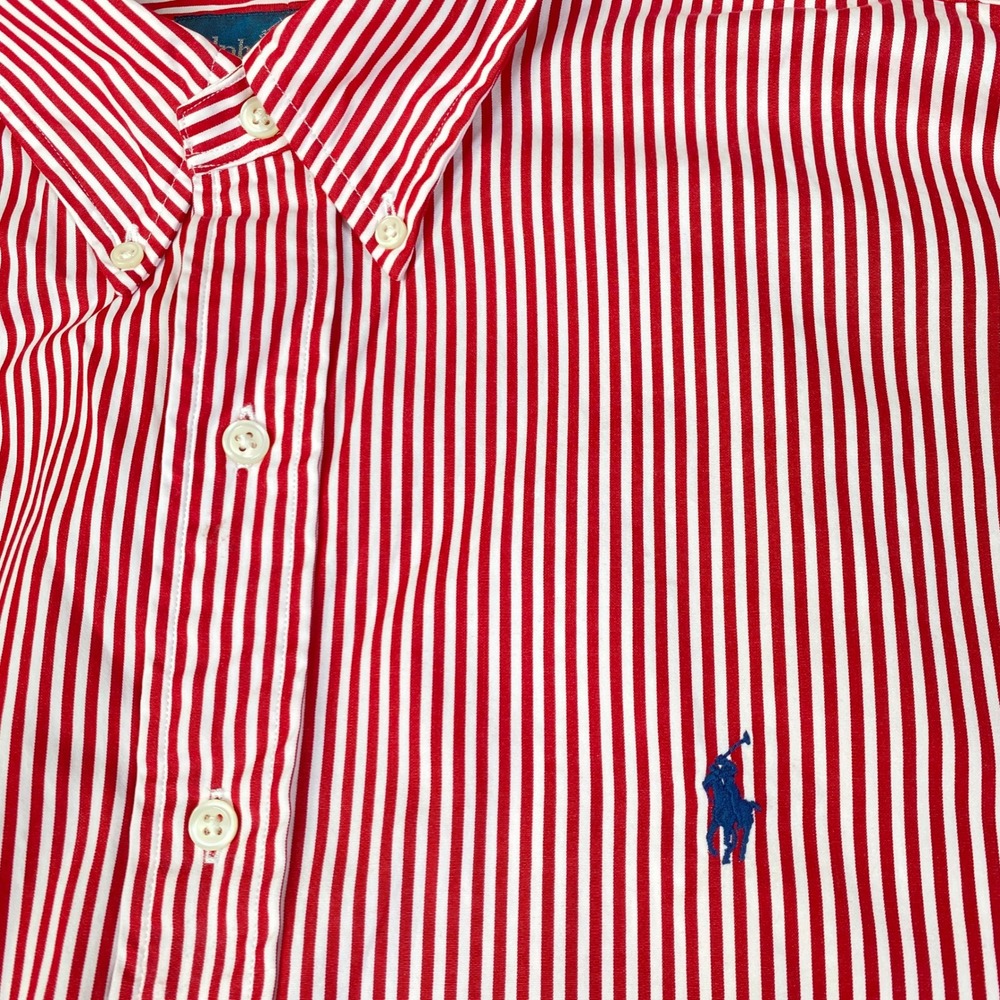 Vintage 90s Y2K Ralph Lauren Striped Shirt Men XXL Red Classic Fit LS Holiday